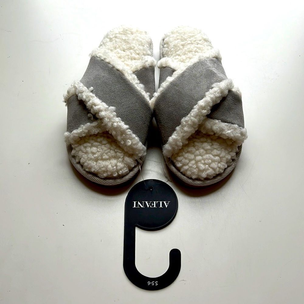 Alfani Gray Sherpa Crisscross Slippers